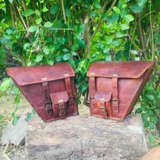 2 Pcs Retro Genuine Leather Motorcycle Saddle Bags – Storage Panniers Tool Bag