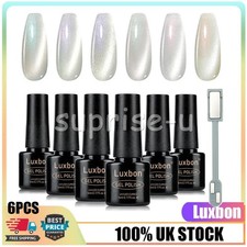 Luxbon 6PCS UV LED Cat Eye Gel Nail Polish Set Kit Soak Off Magnetic Silver V