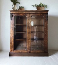 Antique Victorian Burle Walnut Display China Bookcase  Glazed Cabinet