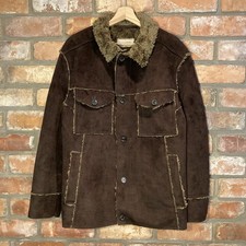 Camel Active Faux Sheepskin Shearling Jacket Brown Suede Size UK 40