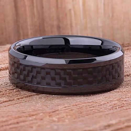 Carbon fibre inlay - ring, black