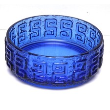 Vintage MCM Riihimaki Blue 5330 Taalari Glass Bowl Designer Tamara Aladin