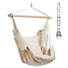 Hanging Chair Outdoor, Beige Garden Swing Seat with Attachments, VonHaus