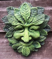 Wise green man decorative STONE wall plaque happy face green man + FREE GIFT!