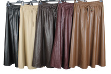 NEW WINTER LADIES FAUX LEATHER LOOK  ELASTICATED WAIST SKIRT
