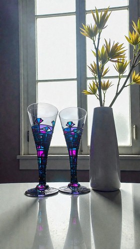 Pair vitrail hand painted - painted, art