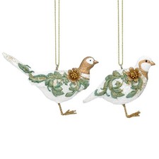 Gisela Graham Gold and White Pheasant Christmas Tree Decorations with Gold Twine