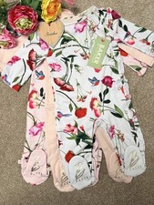 BNWT TED BAKER Baby Girls 3 Pack Floral Babygrows Sleepsuits Size Age 6-9 months