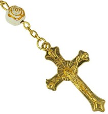 Gold White Rose Bead Catholic