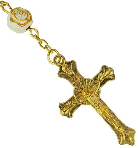 Gold white rose - rose, bead
