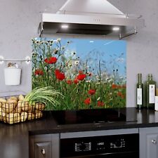 Glass Splashback Kitchen Tile Cooker Panel ANY SIZE Red Poppies Meadow Blue Sky