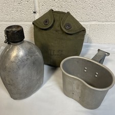 1945 WW2 US Army Canteen Water Bottle Metal Military Web Set Cup Carrier 3 Pcs
