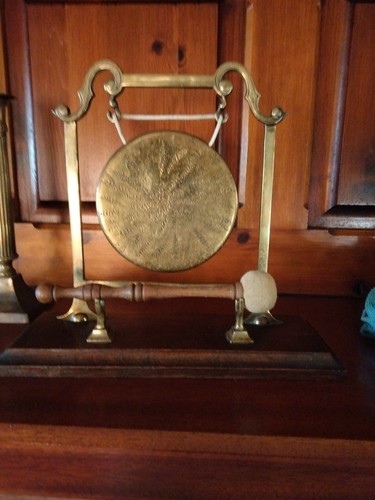 Antique brass table gong - gong, 10"