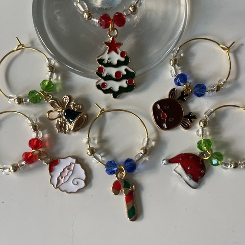 Christmas wine glass charms - christmas,