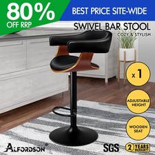 ALFORDSON 1x Bar Stool Joan Kitchen Swivel Chair Wooden Leather Gas Lift Black