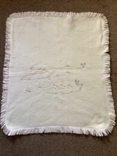 Vintage Pram Blanket in White with Duck Stitching- Used from 1968