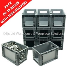 10x 7 Litre Open Window Grey Plastic Parts Storage Euro Container Boxes Box Bins