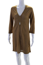 Maryan Mehlhorn Womens Long Sleeve Keyhole Open Knit Cover Up Brown Size XS