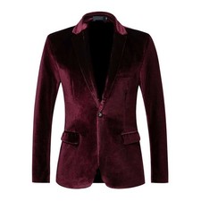 Men Solid Velvet Wedding Coat Blazer Casual Suit Jacket Business Stage Wear