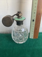 Vintage Cut Glass Green Enamelled Perfume Scent Bottle Atomiser