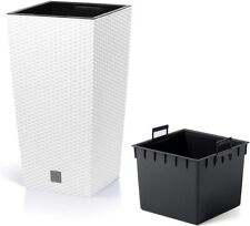 Square Plant Pot Rattan Tall Elegant Garden Planters Indoor Outdoor White