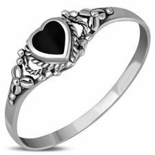 Sterling Silver 925 Ring- Ethnic Heart- Black Onyx- Multiple Sizes available