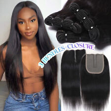 Brazilian Hair Bundles Weave Weft 3 Bundles With Lace Closure Virgin Human Hair