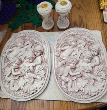 Resin Cherub Angel's Home Decor  Plaques (2) With Two Small Candle Holders