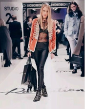 Zara TRINNY Velvet Jacket Blazer Orange Multi Embroidered Military RARE 💕Size S