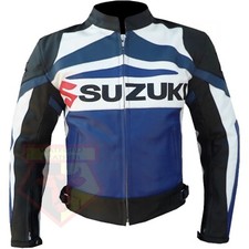 BLUE SUZUKI GSX Protective Biker Jacket Thick Cowhide Leather MOTORBIKE GEAR