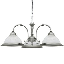 Vintage Ceiling 3 Light Brushed Chrome Pendant Light Ribbed Glass Shades K432