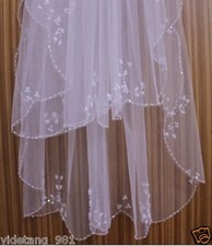 New 2T Ivory/White Elbow Beaded Edge sequins Bridal Wedding Veil With Comb