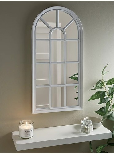 White window arched mirror - white,