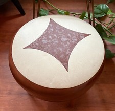 Vintage mid century 1950s Sherborne Round Vinyl Stool cream & brown Star Retro