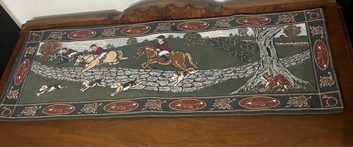 Vtg jacquard fox hunt tapestry - vtg,