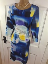 Frank Lyman Blue & Yellow Patterned Lined Dress, UK 14, New Without Tags