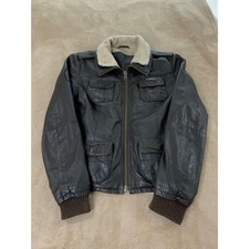 Superdry Aviator Sherpa Lined Leather Jacket Men Large Brown Japan Brad Moto