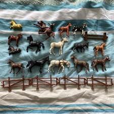 Vintage Toy Farm Animals Collection, horses job lot, Hong Kong, doll house