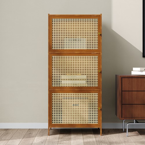Tier bookcase with rattan - bookcase,