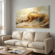 100% Hand Painted Golden Wave