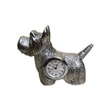 Vintage Timex miniature desk clock  Scottish Terrier Figurine Cast Metal 