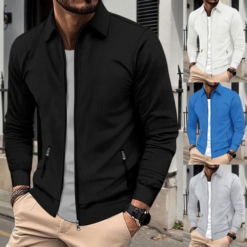 Men waffle cardigan collar - waffle,