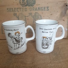 Set of 2 Vintage Norman Thelwell Cup Mug Grays Pottery Gift Horse Pony Lovers 