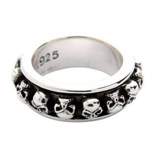 925 Sterling Silver Mens Skull Spinner Ring Gothic Spin Biker Men's