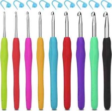 Crochet Hooks Set 9pcs Aluminium Soft Grip Needles with 12 Knitting Markers H&S