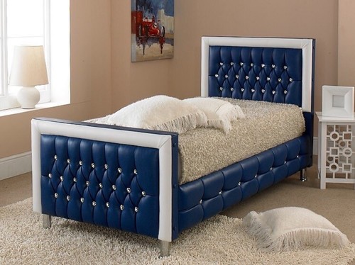 Blue leather bed for boys - blue,