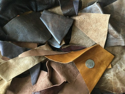 Brown leather offcuts scrap - brown,