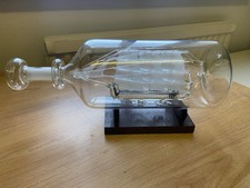 Vintage Glass Ship In Glass Bottle Not Named With Stand 30cm Long SECURE POST