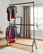 Clothes Rail Two Tier Heavy Duty Garment Hanging Rack Portable With Wheels Stand