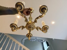 French Vintage 5 Light Quality Brass Chandelier With Scroll Acanthus Arms 5452
